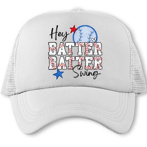 Hey Batter Batter Swing Graphic For Baseball Moms Trucker Cap - Sportilla