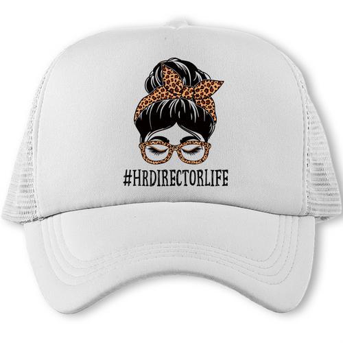HR Director Leopard Messy Bun Appreciation Back To School Performance Trucker Cap - Savourry