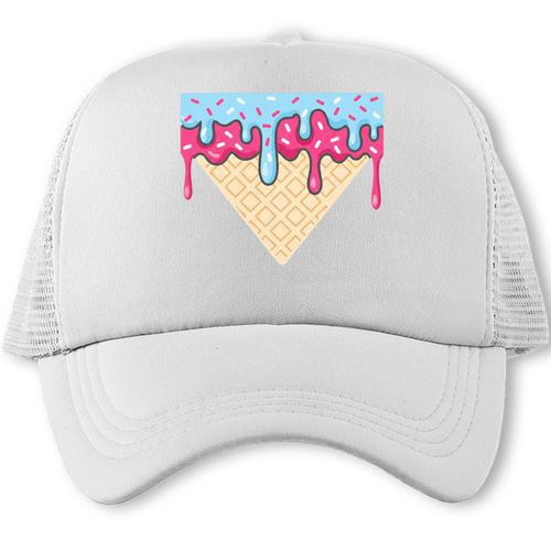 Ice Cream Baseball Cone Dripping Sprinkles Kids Boys Summer Premium Tri-Blend Trucker Cap - Sportilla