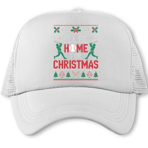 I’Ll Be Home For Christmas Baseball Ugly Sweater Art Trucker Cap - Sportilla