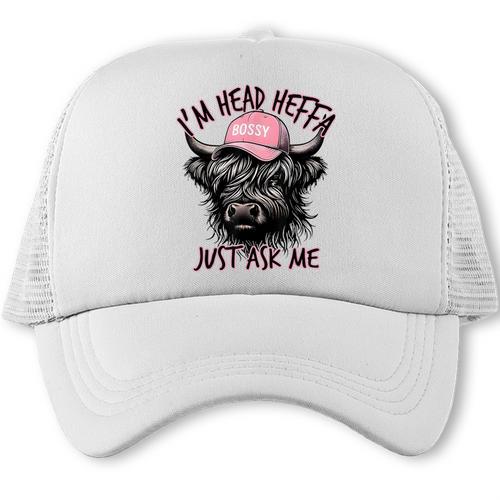 I'm Head Heffa Just Ask Me Bossy Highland Cow Baseball Cap Trucker Cap - Sportilla