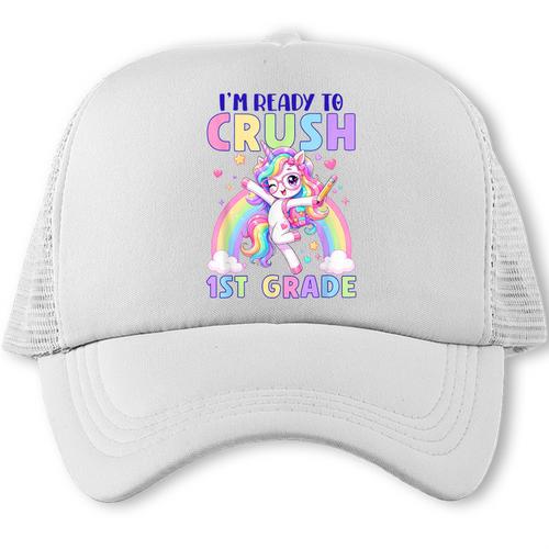 I'm Ready To Crush 1st Grade Unicorn Girls Back To School Trucker Cap - Savourry