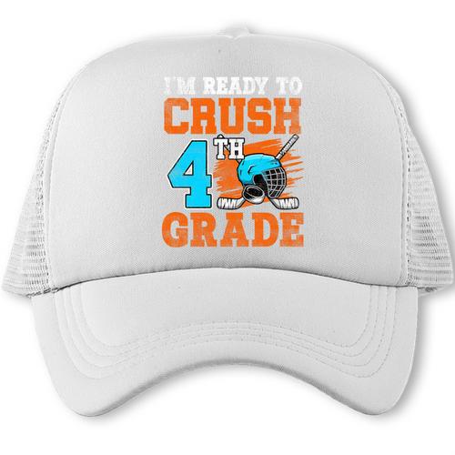 I'm Ready To Crush 4th Grade Hockey Kids Back To School Premium Tri-Blend Trucker Cap - Savourry