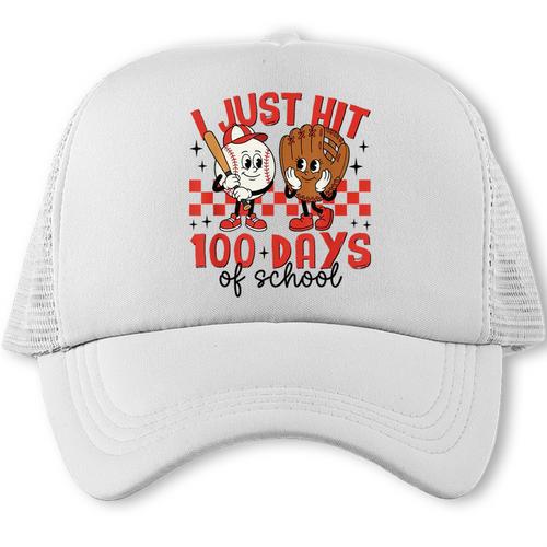 I Just Hit 100 Days Of School Baseball 100th Day Teacher Kid Trucker Cap - Sportilla