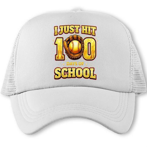I Just Hit 100 Days Of School Baseball Boys Kids 100th Day Trucker Cap - Sportilla