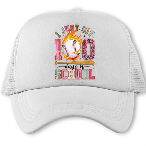 I Just Hit 100 Days Of School Baseball Lovers Fans Boys Kids Trucker Cap - Sportilla