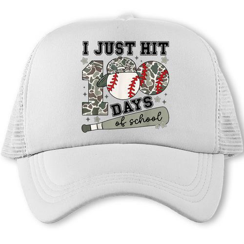 I Just Hit 100 Days Of School Camo Baseball 100 Days Smarter Trucker Cap - Sportilla
