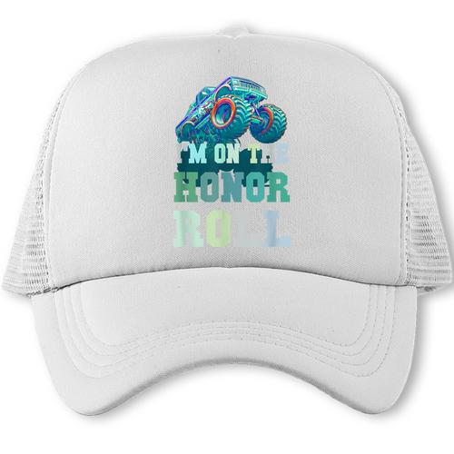 Kids I'M ON HONOR ROLL Monster Trucks Back To School Bruh Trucker Cap - Savourry