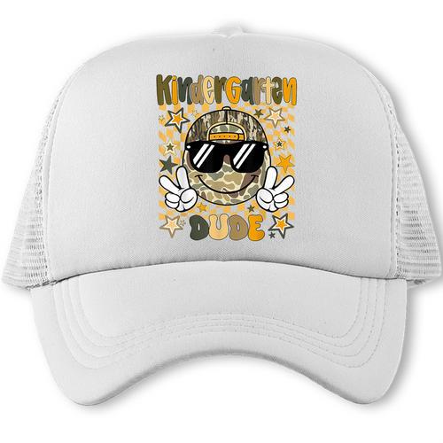 Kindergarten Camo Camouflage Smile Face Back To School Kids Trucker Cap - Savourry