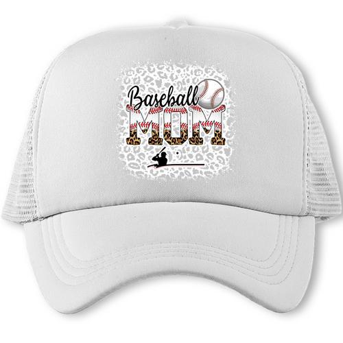 Leopard Baseball Mom Mama Mommy Bleached Trucker Cap - Sportilla