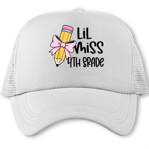 Lil Miss 4th Grade Coquette Bow Pencil Back To School Girls Trucker Cap - Savourry