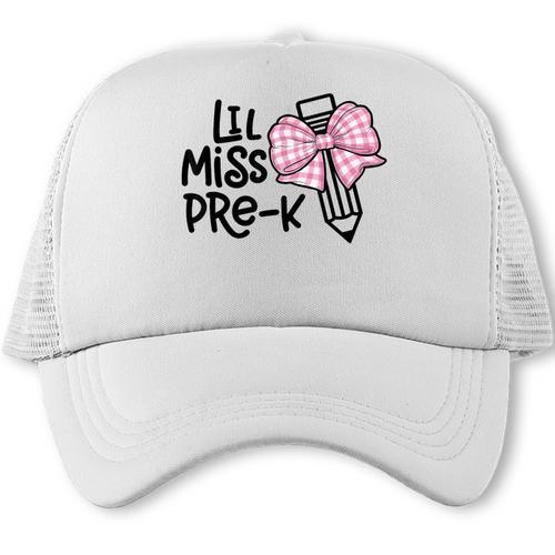 LiL Miss Pre-K Cute Back To School Pink Y2k Coquette Bow Trucker Cap - Savourry