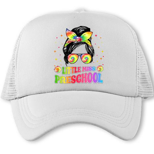 Little Miss Preschool Messy Bun Tie Dye Back To School Girls Trucker Cap - Savourry