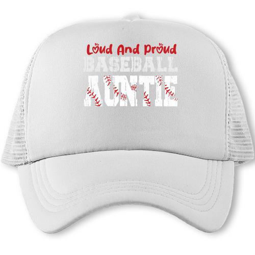 Loud And Proud Baseball Auntie Baseball Mom Heart Trucker Cap - Sportilla