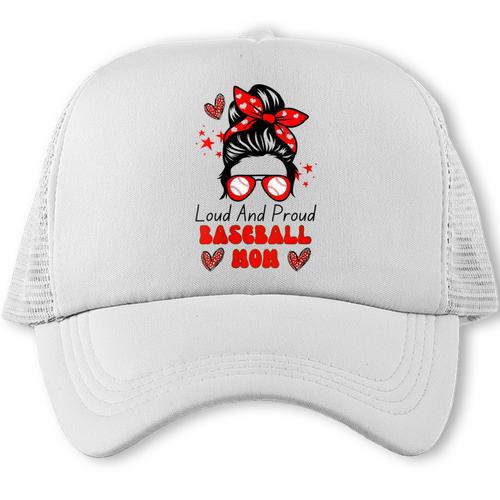 Loud And Proud Baseball Mom Messy Bun Leopard Mother Day Trucker Cap - Sportilla