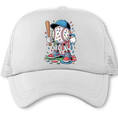 Melting Slime Sprinkle Baseball Mascot With Bat Trucker Cap - Sportilla