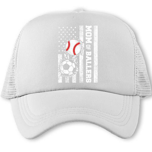 Mom Of Ballers USA Flag Soccer Baseball Mom Trucker Cap - Sportilla