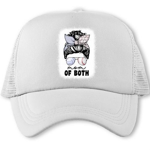 Mom Of Both Volleyball And Baseball Mom For Women Messy Bun Trucker Cap - Sportilla