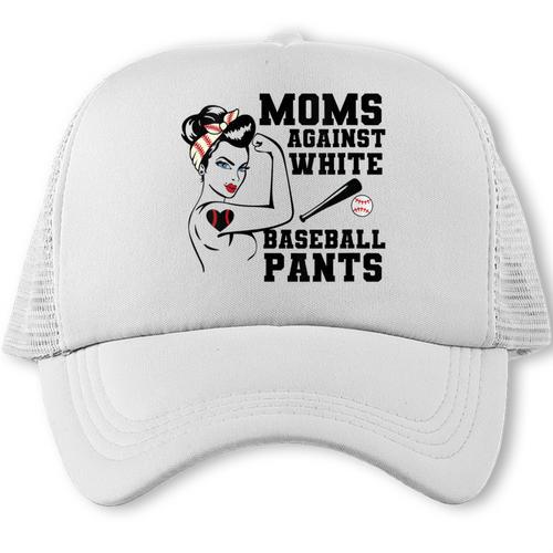 Moms Against White Baseball Pants Funny Baseball Mom Trucker Cap - Sportilla