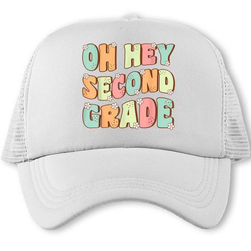 Oh Hey Second Grade Cute Groovy Back To School 2nd Grade Trucker Cap - Savourry