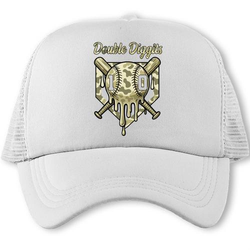 Old School Camo Baseball Drip Double Digits 10th Birthday Trucker Cap - Sportilla