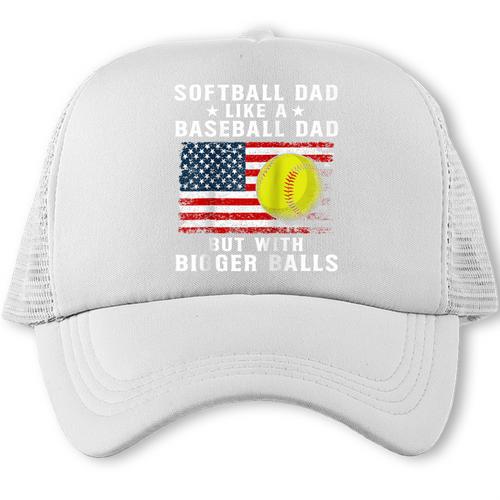 Patriotic Softball Dad Like A Baseball Dad Raglan Baseball Tee Trucker Cap - Sportilla