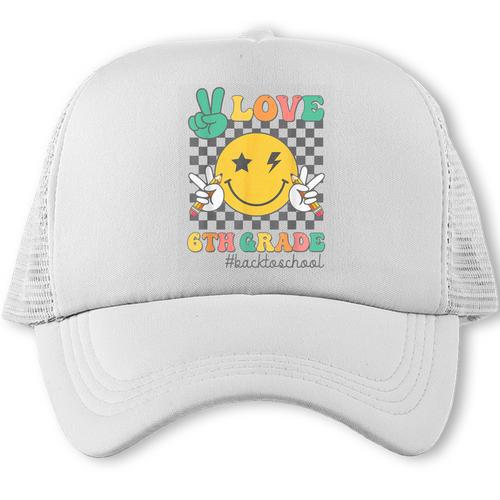 Peace Love 6th Grade Smile Face Back To School Sixth Grade Trucker Cap - Savourry