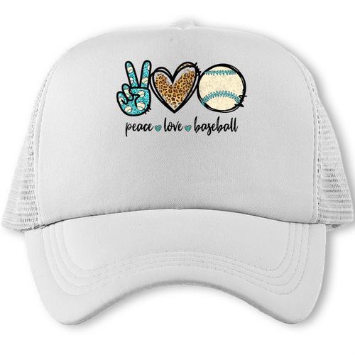 Peace Love Baseball Lover Motif For Women Pink Baseball Mom Trucker Cap - Sportilla