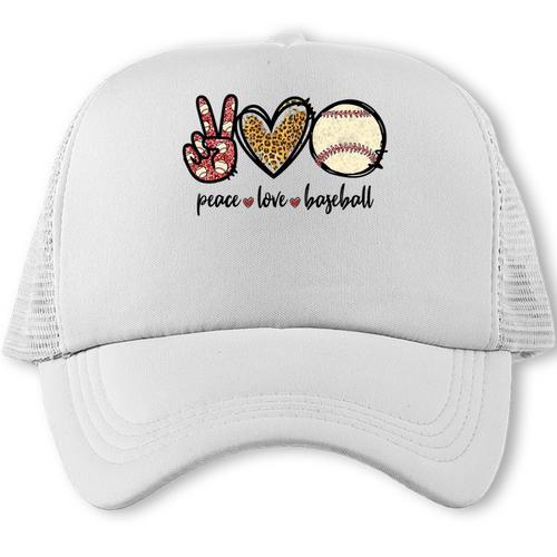 Peace Love Baseball Mom Leopard Print Cheetah Pattern Trucker Cap - Sportilla