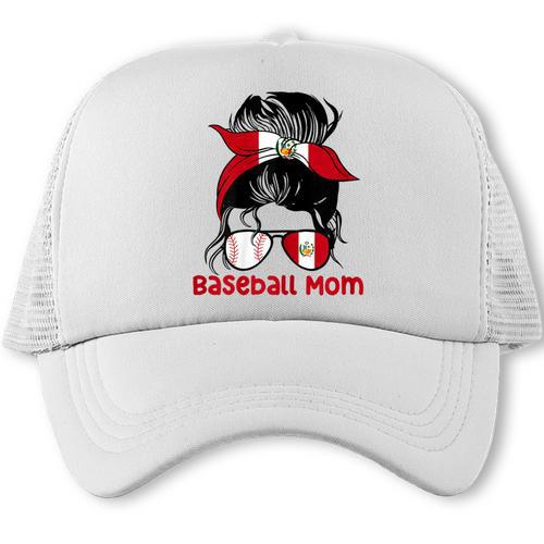 Peru Baseball Mom Messy Bun Trucker Cap - Sportilla