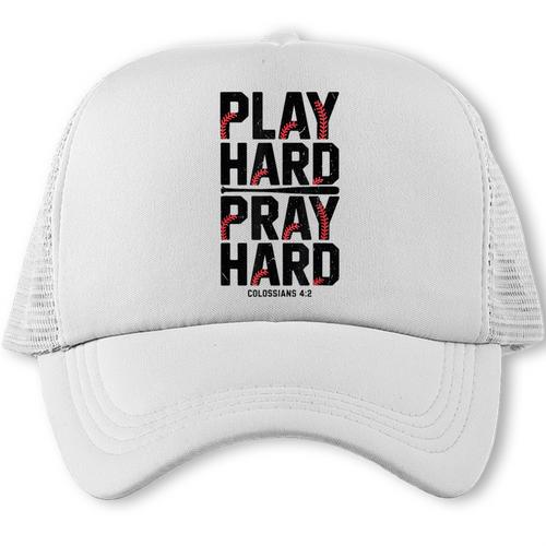 Play Hard Pray Hard Youth Boy Christian Baseball Jesus Trucker Cap - Sportilla