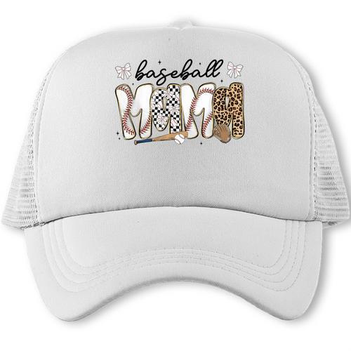 Preppy Baseball Mama Coquette Bow Game Day Mom Mother Trucker Cap - Sportilla