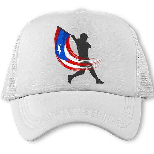 Puerto Rico Baseball Flag Player Boricua Heritage Sports Trucker Cap - Sportilla