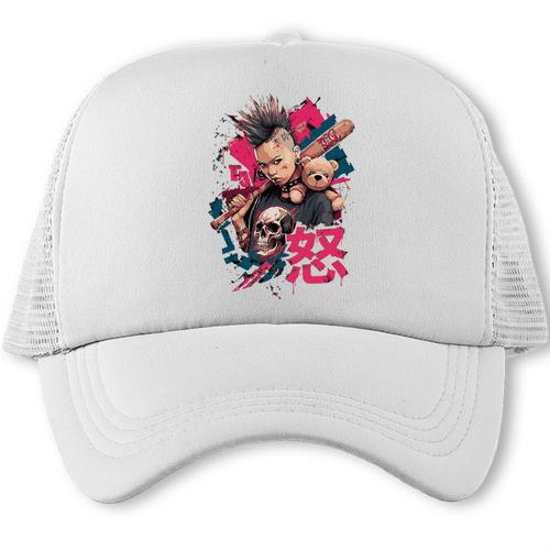 Punk Girl With Anger Kanji And Baseball Bat Trucker Cap - Sportilla