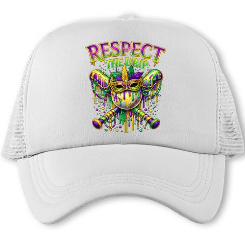 Respect The Drip Mardi Gras Baseball Ice Cream Boys Carnival Trucker Cap - Sportilla