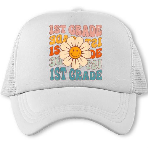 Retro 1st Grade Daisy Colorful Back To School First Grade Trucker Cap - Savourry