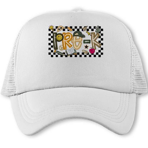Retro Checkered Back To School Pre K Dude Cute Kid Preschool Trucker Cap - Savourry