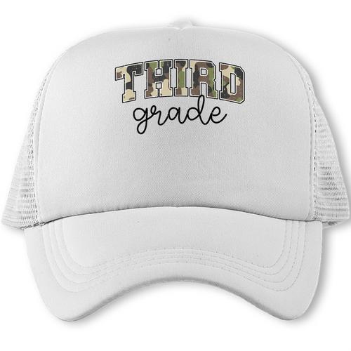 Retro Third Grade Old Camo Back To School Girl Boy 3rd Grade Trucker Cap - Savourry
