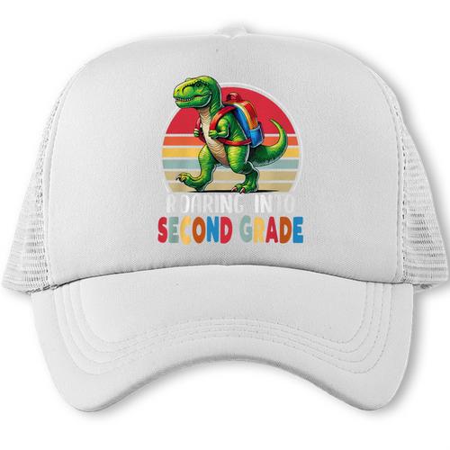 Roaring Into Second Grade T-Rex Back To School 2nd Grade Premium Tri-Blend Trucker Cap - Savourry