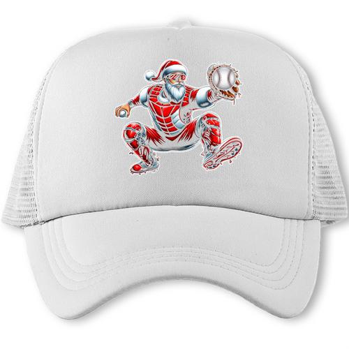 Santa Playing Baseball Catcher Merry Christmas Sport Player Trucker Cap - Sportilla
