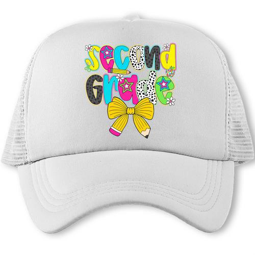 Second Grade Coquette Bow First Day Of School Back To School Performance Trucker Cap - Savourry