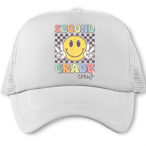 Second Grade Crew Smile Face Back To School 2nd Grade Team Trucker Cap - Savourry
