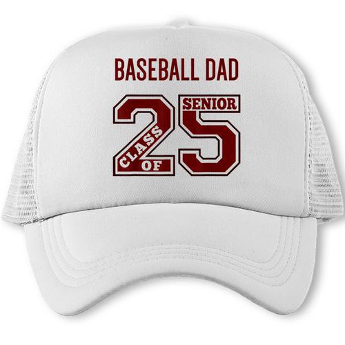 SENIOR BASEBALL DAD 2025 MAROON BASEBALL DAD SENIOR 25 3 Trucker Cap - Sportilla