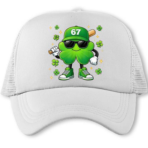 Shamrocks Playing Baseball St Patricks Day 6 7 Meme Men Boys Trucker Cap - Sportilla