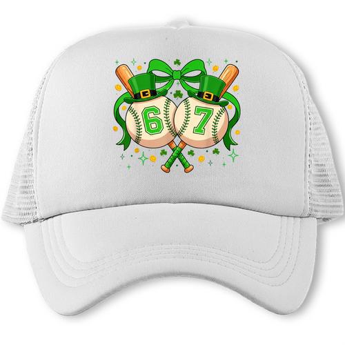 Six Seven 67 Meme Baseball Coquette Bow St Patrick's Day Trucker Cap - Sportilla