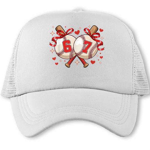 Six Seven 67 Meme Baseball Coquette Bow Valentine Trucker Cap - Sportilla
