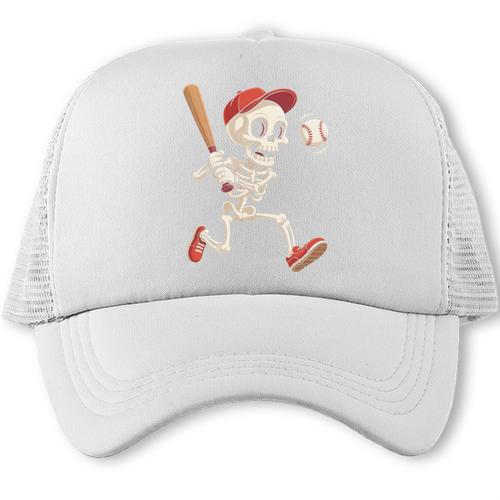 Skeleton Batting Baseball Halloween Boys Men Kids Trucker Cap - Sportilla