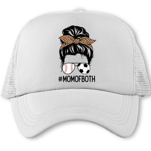 Soccer Baseball Mom Of Both Messy Bun Leopard Mother's Day Trucker Cap - Sportilla