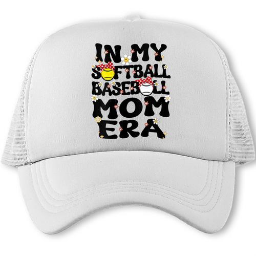 In My Softball Baseball Mom Era Retro Groovy Mom Of Both Trucker Cap - Sportilla