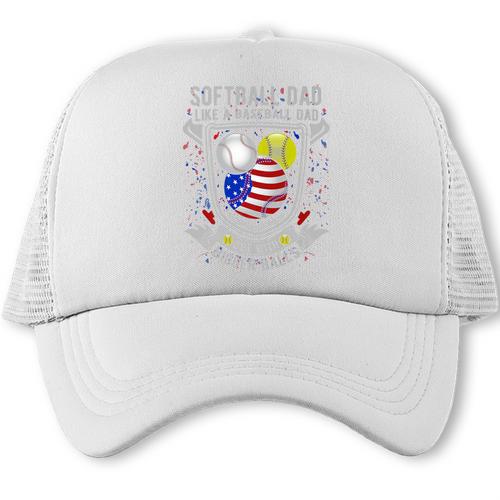 Softball Dad Like A Baseball Dad 4th Of July USA Retro Flag Premium Trucker Cap - Sportilla